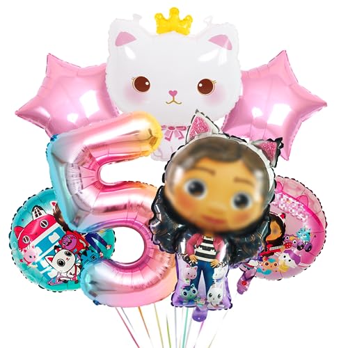 Geburtstag Luftballons Mädchen,Folienballon Rosa 5 Jahre Mädchen,Luftballon Katze Party Dekoration,Geburtstagsdeko Mädchen 5 Jahr von Philoctes