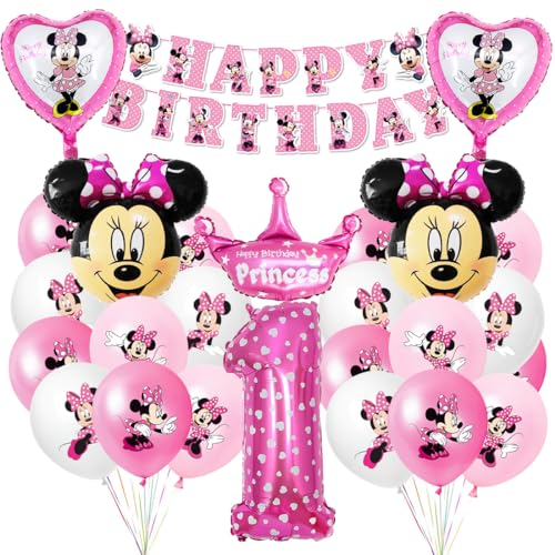 Luftballons Geburtstag Dekoration Mädchen 1 jahre, Deko 1. Geburtstag Party Folienballon,Rosa Ballons mit Happy Birthday Banner von Philoctes