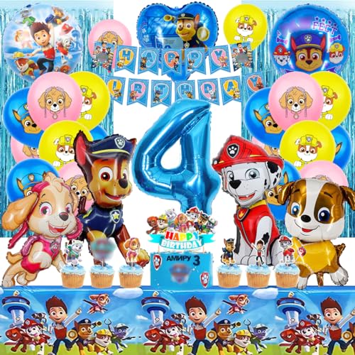 Hund Geburtstag Deko 4 Jahre, Blau Luftballon 4 Deko Kindergeburtstag, Hund Ballon Geburtstag Deko Junge, Happy Birthday Girlande, Tischdecke Kuchendekoration für Dog Theme Party set Hund Geburtstag Deko 4 Jahre, Blau Luftballon 4 Deko Kindergeburtstag, Hund Ballon Geburtstag Deko Junge, Happy Birthday Girlande, Tischdecke Kuchendekoration für Dog Theme Party set von Philoctes