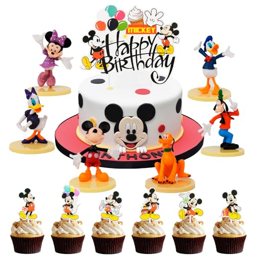Philoctes Mouse Tortendeko Geburtstag, 25 PCS Maus Cupcake Topper, 6 PCS Mini Figuren Set Mouse Cake Decoration, Cartoon Party Dekoration Geschenk für Kinder Geburtstag Mädchen Junge von Philoctes