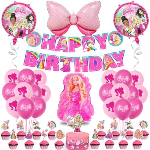 Philoctes Prinzessin Geburtstag Deko Set, Girl Party Dekoration Luftballons, Barbiprinzessin Mottoparty Karneval Make-up Geburtstag Partydekorationen für Mädchen Kinder von Philoctes