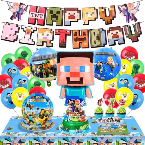 Spiel Geburtstagsdeko Jungen, 71Pcs Mitgebsel Kindergeburtstag, Luftballon Partygeschirr Party Supplies, Pappteller Serviette Tischdecke Ballon Banner Tortendeko für Partyzubehör von Philoctes