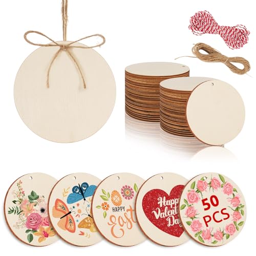 Philorn 50 Stk Runde Holzscheiben zum Basteln, 9cm Unvollendete Kleine Holzscheibe mit Loch,Natur Holz Rund Holzplättchen für DIY Handwerk, Laser Gravur, Schnitzen, Malen, Hängende Deko - 3mm Dick Philorn 50 Stk Runde Holzscheiben zum Basteln, 9cm Unvollendete Kleine Holzscheibe mit Loch,Natur Holz Rund Holzplättchen für DIY Handwerk, Laser Gravur, Schnitzen, Malen, Hängende Deko - 3mm Dick von Philorn