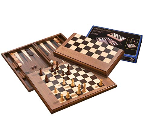 Philos 2525 - Schach-Backgammon-Dame-Set, Magnetverschluss, Feld 50 mm, Königshöhe 90 mm von Philos