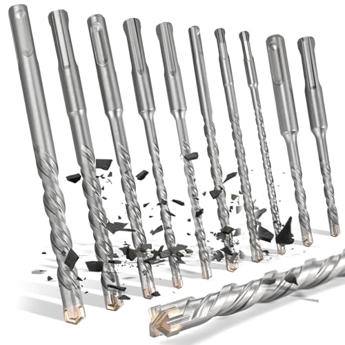 Philtool SDS Plus Bohrer Set, Hammerbohrer mit 4 Hartmetall Schneiden, Ø 6-12 mm, 10 tlg Bohrer Set, Ideal zum Betonbohrer in Beton, Stein, Wandbohrer, Naturstein von Philtool