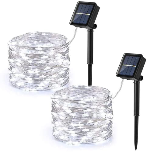 PhilzOps [2 Stück] Solar Lichterkette Weihnachtsdeko Aussen, 12M 120 LED Wasserdicht Solarlichterkette 8 Modi KupferDraht Außenbeleuchtung für Bäume Terrasse Hof Hochzeit DIY Innen, Kaltweiß von PhilzOps