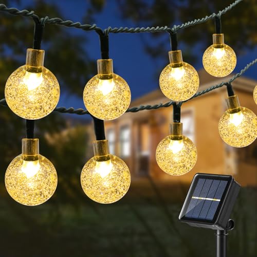 PhilzOps Außen Lichterkette Solar, 13.8M 60 LED Warmweiß Kristall Kugeln Solar Lichterkette 8 Modi Wasserdicht Draussen Beleuchtung Balkon Solarlichter für Innen Outdoor Bäume Terrasse Tor Hof Deko von PhilzOps