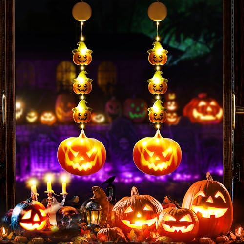 PhilzOps Halloween Fenster Lichter, 2 Stück 13 LED Herbst Deko Kürbis Fenster Lichterketten Innen Batterie mit Timer Hängende Halloween Fensterlichter für Garten Balkon Haus Tür Party Bäume, Warmweiß PhilzOps Halloween Fenster Lichter, 2 Stück 13 LED Herbst Deko Kürbis Fenster Lichterketten Innen Batterie mit Timer Hängende Halloween Fensterlichter für Garten Balkon Haus Tür Party Bäume, Warmweiß von PhilzOps
