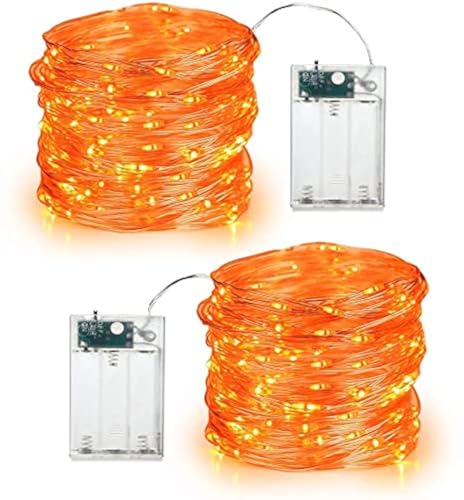 PhilzOps Herbst Deko Lichterkette, 2 Stück 6M 60 LED Orange Halloween Lichterketten Batterie Betrieb Innen Micro Silberdraht Sterne Beleuchtung für Zimmer Erntedankfest Party Weihnachtsfeier Flasche von PhilzOps