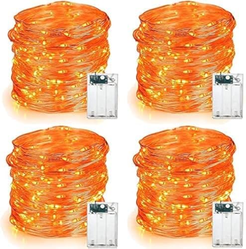 PhilzOps Herbst Deko Lichterkette, 4 Stück 6M 60 LED Orange Halloween Lichterketten Batterie Betrieb Innen Micro Silberdraht Sterne Beleuchtung für Zimmer Erntedankfest Party Weihnachtsfeier Flasche von PhilzOps