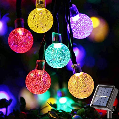 PhilzOps Solar Garten Lichterkette, 13.8M 60 LED Outdoor Solar Kugeln Lichterkette 8 Modi Wasserdicht Kristall Außenbeleuchtung Solarlichter für Innen Balkon Bäume Terrasse Partys Tor DIY Deko, Bunt von PhilzOps