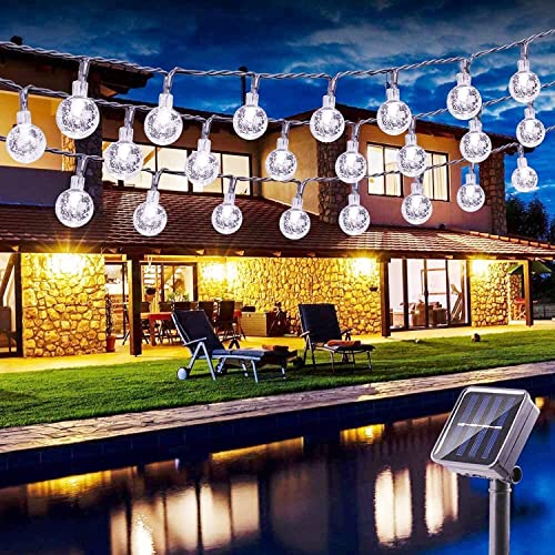 PhilzOps Solar Garten Lichterkette Outdoor, 6.5M 30 LED Kaltweiß Kristall Solarlichterkette Aussen 8 Modi Wasserdicht Kristallkugeln Beleuchtung für Balkon Terrasse Hochzeit Partys Camping von PhilzOps