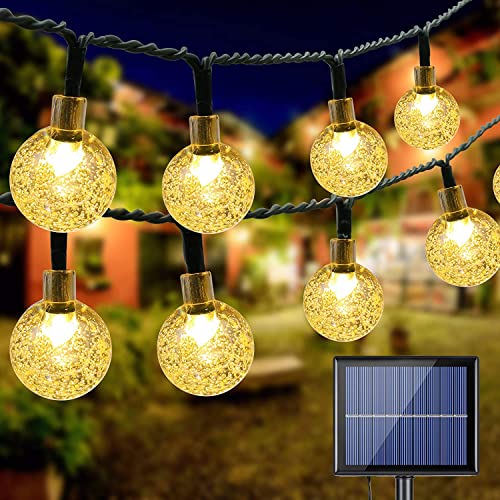 PhilzOps Solar Lichterkette Aussen, 22M 100 LED Kristall Kugeln Warmweiß Außenbeleuchtung 8 Modi Wasserdicht Outdoor Solarlichterkette für Innen Außen Garten Bäume Terrasse Balkon Hochzeit Party Deko von PhilzOps