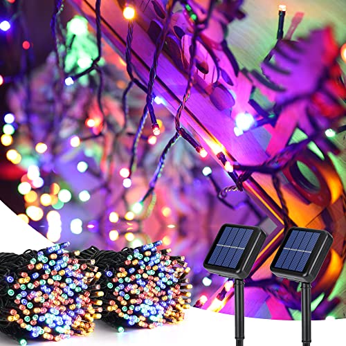 PhilzOps Solar Lichterkette Outdoor, 2 Pack 22M 200 LED Bunt Weihnachtsbeleuchtung Wasserdicht Solar Lichterkette Aussen mit 8 Modi für Partys Garten Balkon Terrasse Tor Bäume Errassen Hochzeiten Deko von PhilzOps