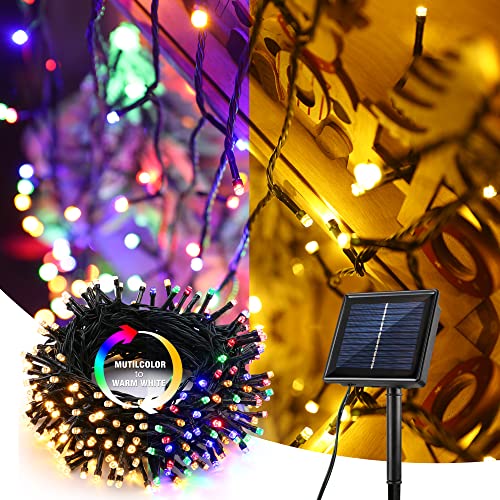 PhilzOps Weihnachtsbaum Lichterkette Außen, 22M 200 LED Solarlichterkette Outdoor Warmweiß Bunt 8 Modi Wasserdicht Lichter für Garten Party Balkon Terrasse Hochzeit Tor Hof Bäume Yard Haus Deko von PhilzOps