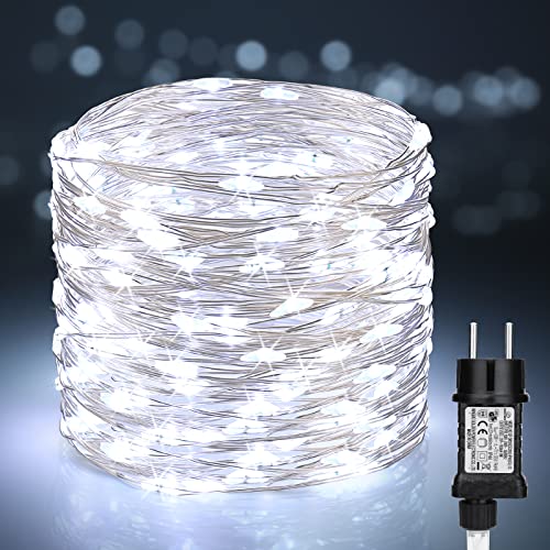 PhilzOps Weihnachtsdeko Lichterkette Innen, 20M 200 LED Kupferdraht Weihnachten Lichterketten mit Stecker Wasserdicht 8 Modi Silberdraht Außenlichterkette für Garten Hochzeit Baum Party Zimmer, Weiß von PhilzOps