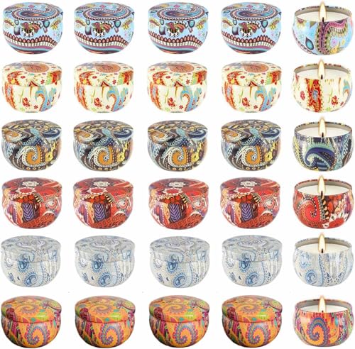 Phinicco Leere Kerzendosen, 24 Stück, 70,9 g, mit Deckel und Gläsern, Großpackung (6 Farben) von Phinicco