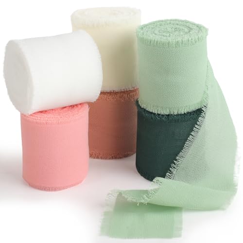 Chiffonband, 4,1 cm x 27,7 m, Dunkelgrün, Mintgrün, Beige, Hellrosa, Weiß, Schneeknospe von Phinus