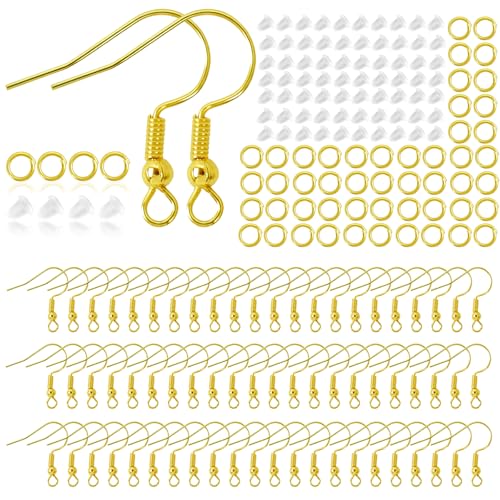 Phinus Ohrringherstellungs-Set, Ohrringhaken mit Biegeringe und transparenten Silikon-Verschlüssen, Ohrringherstellungszubehör für DIY-Schmuckherstellung, 720 Stück (Gold) von Phinus