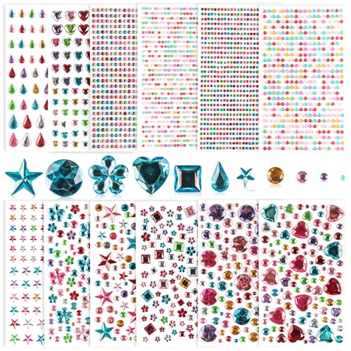 Phlognfy 3228Stk Bunt Strasssteine Selbstklebend, Strasssteine Glitzer Sticker Basteln, Acryl Kristall Aufkleber DIY, für Erwachsene Kinder DIY Handyhülle Fotorahmen Mug Craft von Phlognfy