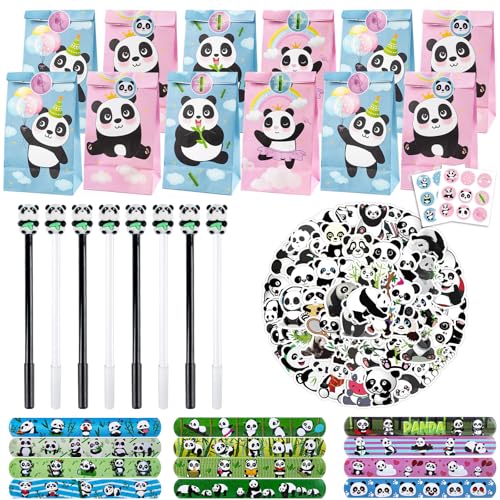 Phlognfy Panda Kindergeburtstag Geschenke, Panda Party Mitgebsel, Mit Geschenktüten Clap Bracelets Cartoon Neutraler Stift Aufkleber, Für Mädchen Jungen Panda Theme Party Geschenke von Phlognfy