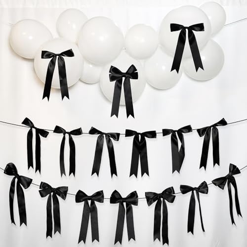 16 Stück schwarze Schleifen-Girlande, Banner, Schleifen-Dekorationen für Urlaub, Geburtstag, Verlobung, Hochzeit, Babyparty, Brautparty, Junggesellinnenabschied, Schlafzimmer, Kaminsims, Kommode, 16 Stück schwarze Schleifen-Girlande, Banner, Schleifen-Dekorationen für Urlaub, Geburtstag, Verlobung, Hochzeit, Babyparty, Brautparty, Junggesellinnenabschied, Schlafzimmer, Kaminsims, Kommode, von Phoaxul