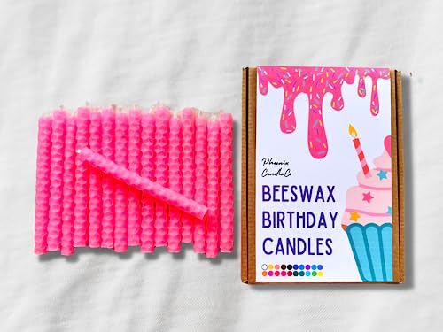 Bienenwachs-Geburtstagskerzen, handgerollt, umweltfreundlich, Neonrosa, 16 Stück von Phoenix Candle Company