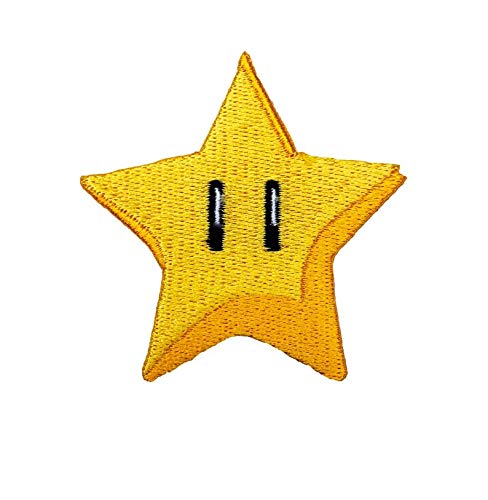 Goldener Stern Aufnäher zum Aufbügeln, bestickt, für Cosplay, Mario Kart / Snes / Mario World / Super Mario Brothers / Mario Allstars von Phoenix Embroidery