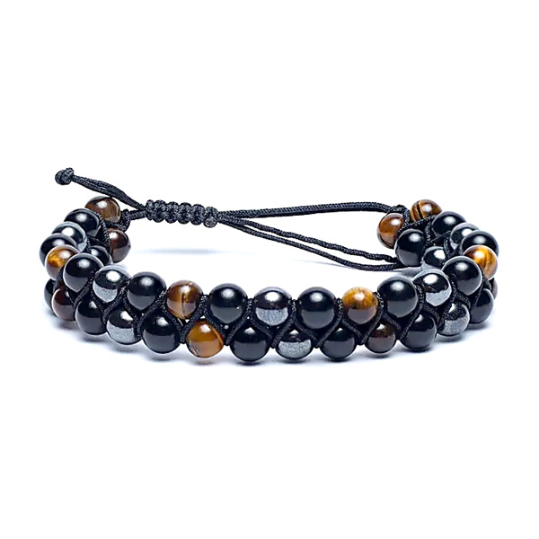 Armband mit Hämatit, Obsidian und Tigerauge, größenverstellbar von Phoenix Import