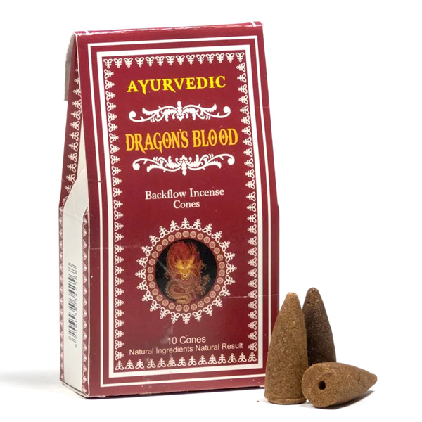 Ayurvedische Rückfluss-Räucherkegel "Drachenblut" für Wasserfall-Effekt, 10 Stück von Phoenix Import