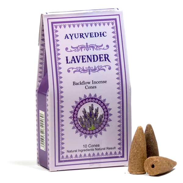 Ayurvedische Rückfluss-Räucherkegel "Lavendel" für Wasserfall-Effekt, 10 Stück von Phoenix Import