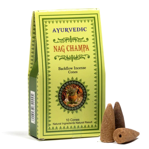 Ayurvedische Rückfluss-Räucherkegel "Nag Champa" für Wasserfall-Effekt, 10 Stück von Phoenix Import