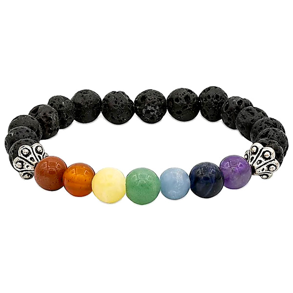 Chakren-Armband aus Lavastein und 7 verschiedenen Mineralien, Ø 7cm Chakren-Armband aus Lavastein und 7 verschiedenen Mineralien, Ø 7cm von Phoenix Import