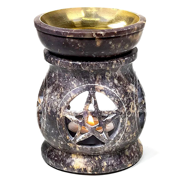 Duftlampe "Pentagramm" aus poliertem Speckstein, mit abnehmbarer Schale von Phoenix Import