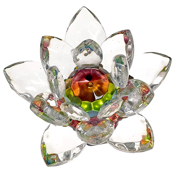 Kristall Lotus mit farbigem Mittelpunkt, Ø 6,5cm x 3,5cm von Phoenix Import