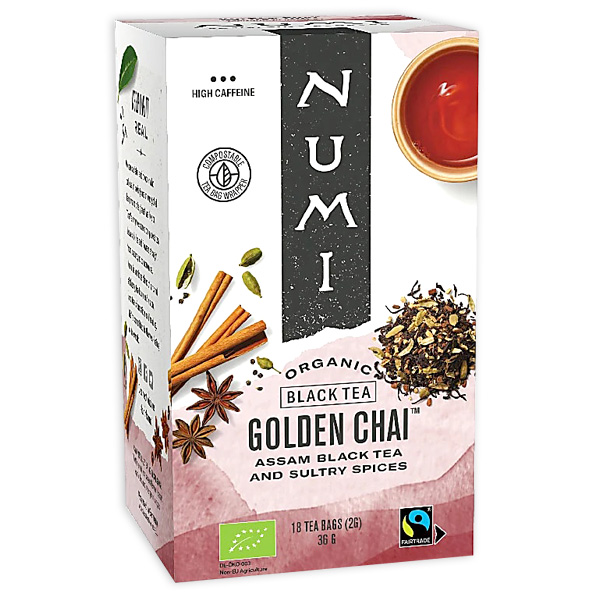 Numi Schwarzer Bio-Tee, Golden Chai, 18 Beutel von Phoenix Import
