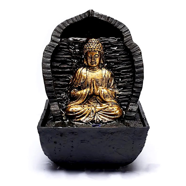 Tischbrunnen "Betender Buddha" aus Polyresin, mit warmweißer LED von Phoenix Import