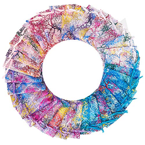 100 Stück Organza Geschenktüten, 7 x 9 cm Korallenmuster Organza Taschen Kordelzug Candy Bag Mischfarbe Hochzeitsbevorzugungstaschen Schmuckbeutel für Hochzeitsfeier Babyparty 4 Farben von Hafeehoo