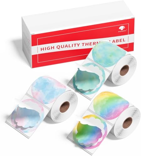 [3x140 Stück] Phomemo Runde Etiketten, 2''(50mm Durchm.) 3 Farben, Blütenblatt, Thermodrucker Klebeetiketten für M110 M108 M100 M221 M250 M108 Etiketten, 140 Stück/Rolle, 3 Rollen von Phomemo