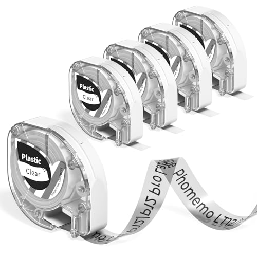 5x Phomemo P12 Etiketten LT12 Etikettenband Original 5 Rollen 12mm x 4m Transparente auf schwarze Buchstaben Q5-TB131 Wasserfestes Kunststoff Selbstklebendes Etikettenband für P12/P12-Pro/LT12 5x Phomemo P12 Etiketten LT12 Etikettenband Original 5 Rollen 12mm x 4m Transparente auf schwarze Buchstaben Q5-TB131 Wasserfestes Kunststoff Selbstklebendes Etikettenband für P12/P12-Pro/LT12 von Phomemo