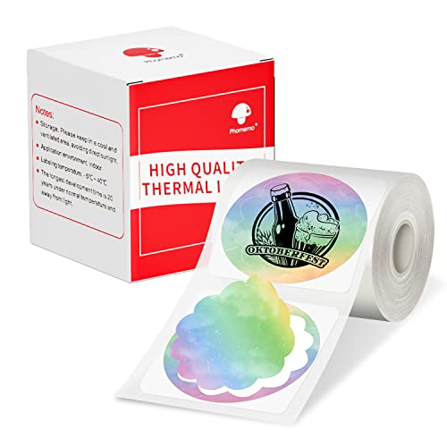 Phomemo m220 Runde Etiketten, Logo-Aufkleber 50x50mm Regenbogen Thermodirekt-Etiketten Papier für Phomemo M110 M120 M220 M200 M221, verwendet für Logo-Druck, Haushaltsgegenstände Etikettierung etc. von Phomemo