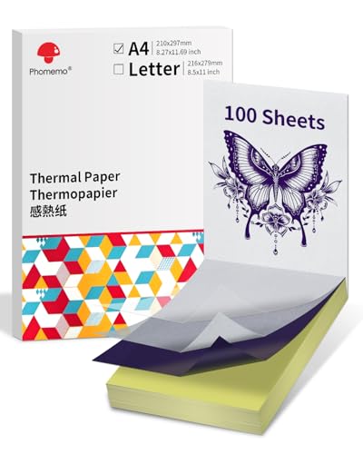 Phomemo 100 Blätter Tattoo Transfer Papier, Tattoo Stencil Papier Transferpapier, A4 Schablonenpapier, Tattoo Papier für M08F TP81 TP83 TP88 Tattoo Drucker Phomemo 100 Blätter Tattoo Transfer Papier, Tattoo Stencil Papier Transferpapier, A4 Schablonenpapier, Tattoo Papier für M08F TP81 TP83 TP88 Tattoo Drucker von Phomemo