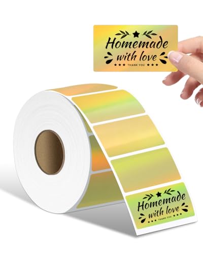 Phomemo 2.25" * 1.25" Holographic Gold thermische Etiketten, selbstklebendes Aufkleber-Etikett, direktes thermisches Etikett für Dankeskarte, Logo, Name, Preis, Adresse, QR-Code, 500-Etiketten Phomemo 2.25" * 1.25" Holographic Gold thermische Etiketten, selbstklebendes Aufkleber-Etikett, direktes thermisches Etikett für Dankeskarte, Logo, Name, Preis, Adresse, QR-Code, 500-Etiketten von Phomemo