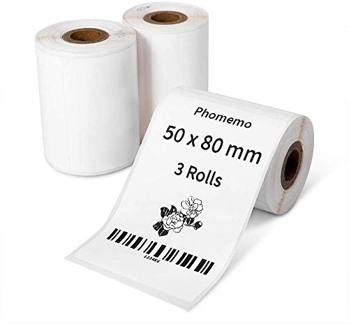 Phomemo 3 Rollen M110 etikettenpapier，Multifunktionales selbstklebendes für Phomemo M110 M200 M120 M220 M221 Etikettendrucker Etikett 1.97“x3.15”（50x80mm）, Insgesamt 3 Rollen，100 Etiketten/Rolle von Phomemo