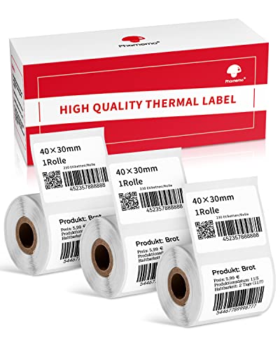 Phomemo M220 Thermoetikettenpapier für M220 M250 M221 M120 M150 M108 M110 M421 Etikettendrucker, Thermopapier für Barcode, Name, Preisschild Etikett 40x30mm,230 Etiketten/Rolle (3 Rolle) von Phomemo