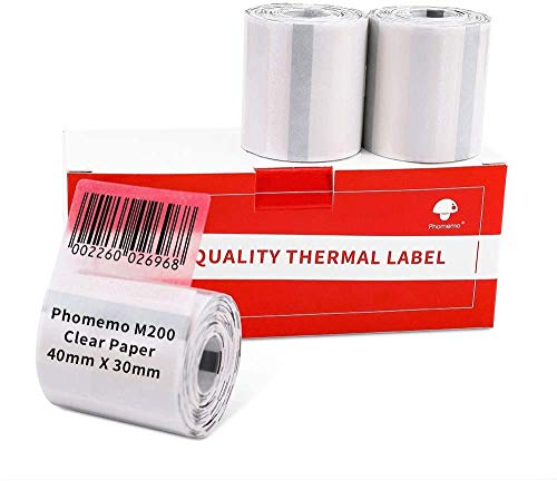 Phomemo 3 Rollen Transparentes etikett,Multifunktionales selbstklebendes transparentes Etikett, 40 mm * 30 mm, 240 Etiketten/Rolle，Kompatibel mit Phommeo M110 M120 M220 M221 M200 Etikettendrucker von Phomemo