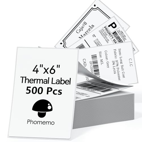 Phomemo 4x6 Thermisch Direktversandetikett, 4''x 6'' Fan-Fold Etiketten, kompatibel mit Rollo, MUNBYN, Zebra, Fargo Etikettendrucker, 1-Pack 500 Etiketten von Phomemo
