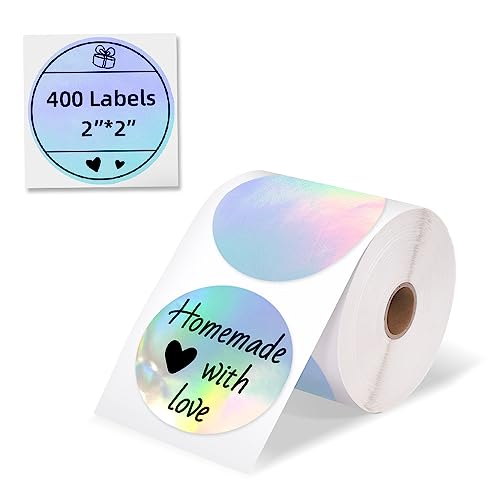 Phomemo 5,1 cm Holographic Silver Thermo-Etiketten, selbstklebendes Aufkleber-Etikett, rundes direktes Thermo-Etikett für Dankeskarte, Logo, Name, Preis, Adresse, QR-Code, 400 Etiketten von Phomemo