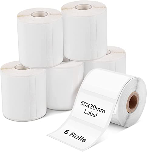 Phomemo 6 Rollen M110 Etikett selbstklebendes Thermoetikett,1.96 "x1.18" (50x30mm),kompatibel mit Phomemo M110 M200 M120 M220 M221 M108 M102 M100 M150 M250 M260 Etikettendrucker,230 / Rolle，6 Rollen von Phomemo