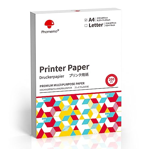 Phomemo A4 Druckerpapier, Hochwertiges Universalpapier Kompatibel mit Phomemo P831 und Andere Gllgemeine Drucker, 210x297 mm, 200 Blatt von Phomemo